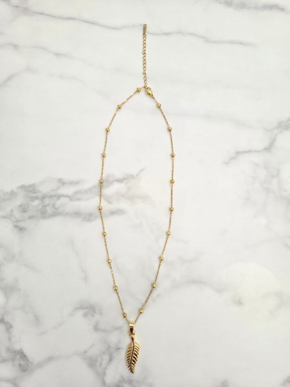 Gold Feather Pendant Necklace Dainty Satellite Chain Boho Minimalist Jewelry - Picture 2 of 14